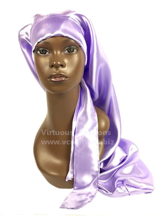 Lavender Purple Extra Long Satin Braid Locs Bonnet Wide Ties