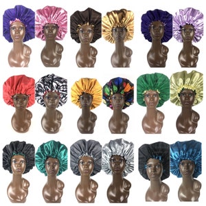 Satin Lined Shower Bonnet- Shower Cap-Extra Large- Jumbo - XLG Bath Spa Cap- Waterproof -Water Resistant- Hair Care Bonnet- Natural Hair