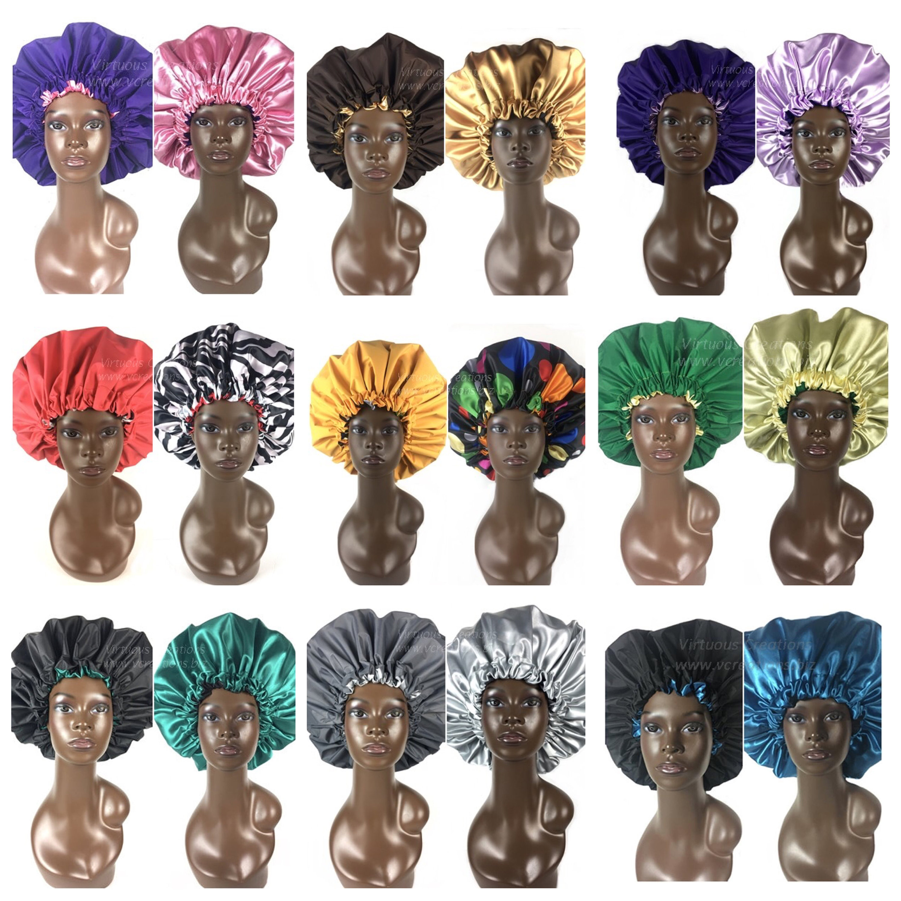 Satin Lined Shower Bonnet- Shower Cap-Extra Large- Jumbo - XLG Bath Spa Cap- Waterproof -Water Resistant- Hair Care Bonnet- Natural Hair