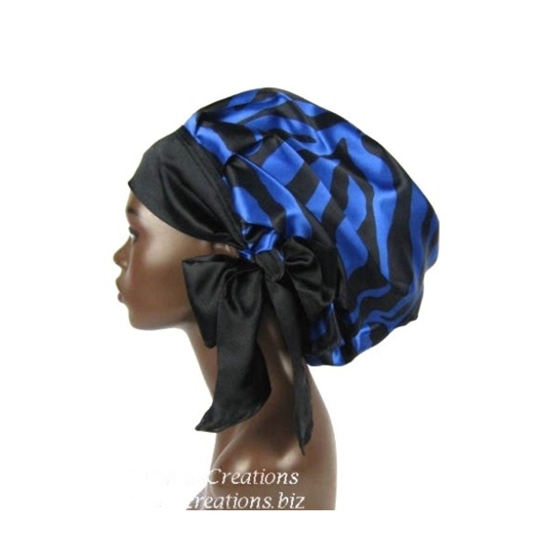 Satin Braids Locs Sleep Bonnet Cap, Scarf, Single Layer, Zebra
