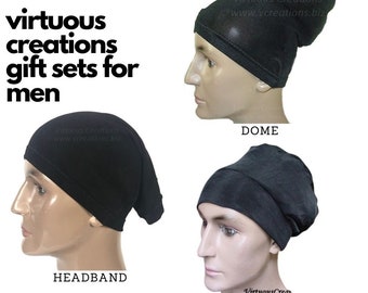 Gift Set For Men, Beanie-Crown Hat, Dome Hat, HeadTube, Head Tube, Handmade Men's Hair Accessories, Black, Men's Gift Hat Sets, Male Hats