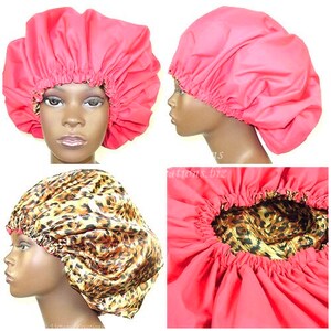 Extra Large Shower Cap, Satin Lined Shower Bonnet, Bath Cap, Waterproof Water Resistant, Red And Cheetah Handmade, Dreadlocks, Locs