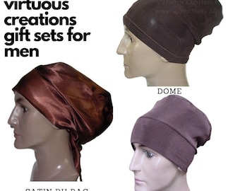 Brown Set For Men, Satin DuRag Du Rag, Dome Hat, Stretchy Rasta Beanie Hat, Chocolate Brown, Handmade Breathable Hats For Men, Accessories