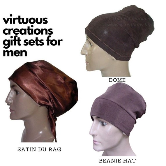 Brown Set for Men, Satin Durag Du Rag, Dome Hat, Stretchy Rasta