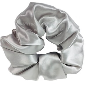 Satin Scrunchies, Scrunchy, Extra Large, Handmade Satin Natural Hair Tie, Satin HairTie, Silver Grey Gray Elastic HairBand, Hair Accessory