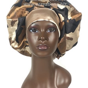 Camouflage Brown Black Satin Bonnet Sleep Cap Scarf Hat with Long Adjustable Ties Single Layer For Long Natural Hair Braids Dreadlocks Locs image 3