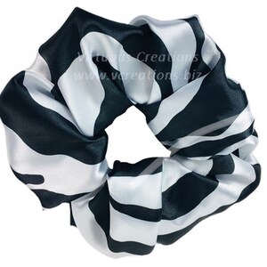 Satin Scrunchies, Scrunchy, Extra Large, Satin Natural Hair Tie, HairTie, Zebra Black and White Elastic Hairband, Handmade Hair Accessory