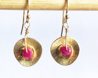 Ruby Golden Circle Earrings
