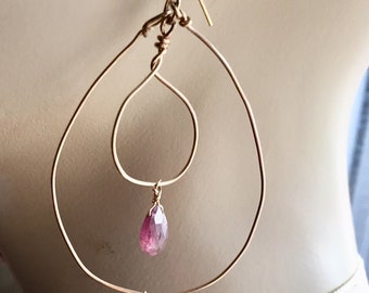 Pink Tourmaline Hoop Earrings
