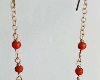 Antique Apple Green Jade/Italian Coral  Earrings