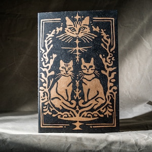 Carnet Holy Cat – journal kraft imprimé linogravure fait main, carnet écologique A5