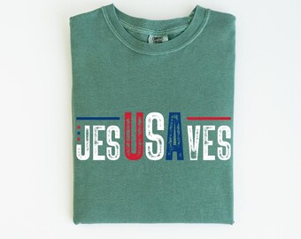 Jesus Saves Comfort Colors Shirt, USA Patriotic Christian Tee, Faith Religious Distressed Apparel