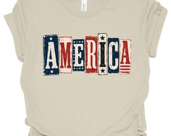 Vintage America T-Shirt, Patriotic 4th of July Tee, Retro USA Flag Shirt, Independence Day Gift, Red White and Blue Tee