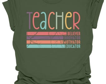 Teacher Shirt, Retro Teacher Appreciation Gift, Believer Innovator Motivator Educator Tee, Back to School Shirt