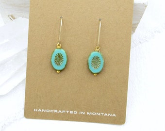 Turquoise Earrings Dangle / Turquoise Earrings Gold / Simple Everyday / Beaded Earrings / Glass Earrings / Gift for Her / Handmade Earrings