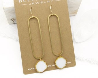 Long Earrings Dangle / Statement Earrings Gold / Modern Earring / Drop Earrings / White Earring / Bridal Earrings / Earrings Handmade / Gift