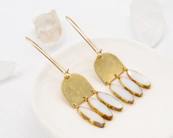 Modern Dangle Earrings / Gold Chandelier Earrings / Brass Boho Earrings / Statement Earrings / Wedding Earrings / Gold Drop Earring / Gift