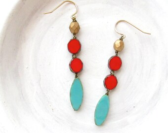 Turquoise Earrings Dangle / Turquoise Earrings Gold / Statement Earrings Lightweight / Beaded Earrings / Boho Jewelry / Earrings Gift Her