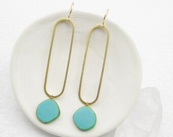 Turquoise Earrings / Statement Earrings / Drop Earrings Gold / Long Earrings Dangle / Modern Earrings / Brass Boho Earrings / Earrings Gift