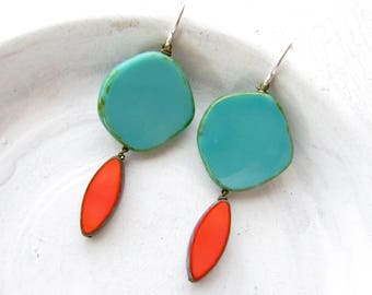 Turquoise Glass Earrings / Earrings Handmade / Colorful Earrings  / Dangle Earrings / Beaded Earrings / Earring Handmade / Gift