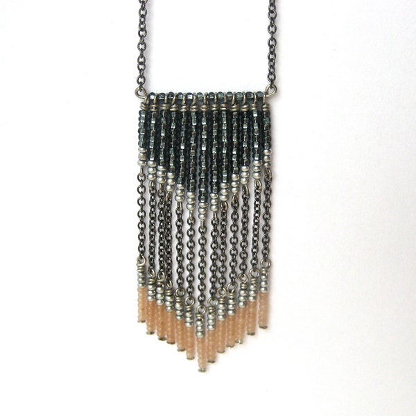 Free Shipping - Sally Gal Chevron Seed Bead Necklace - Gunmetal, Silver, Nude