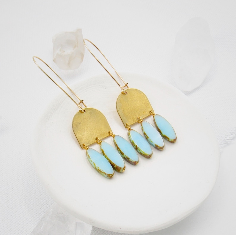 Modern Dangle Earrings / Gold Chandelier Earrings / Brass Boho Earrings