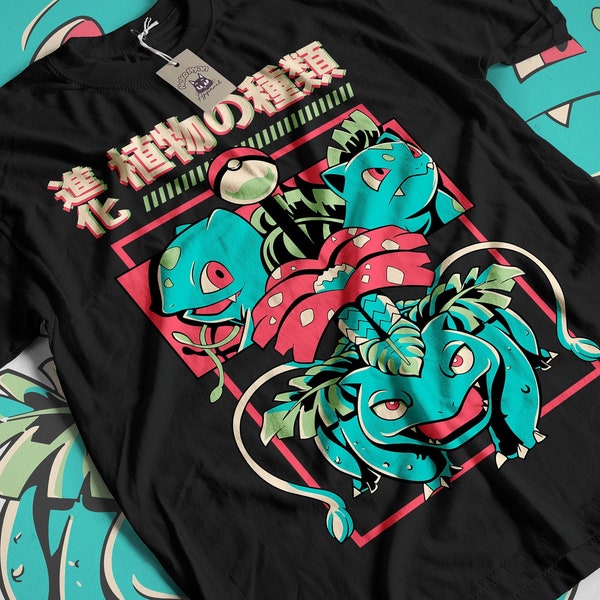 Bulbasaur Evolution T-Shirt, Anime Shirt, Japanese Anime, Video Game T-Shirt, Anime Lovers Shirt, Graphic Anime Tee, Japanese Shirt