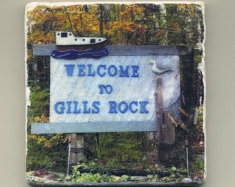 Gills Rock in Door County Coaster, Original Handmade Coaster, Unique Wisconsin Gift