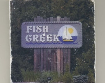 Fish Creek in Door County Coaster, Original Handmade Coaster, Unique Wisconsin Gift