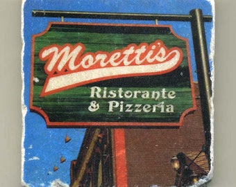 Chicago Coaster, Moretti's in Edison Park, Original Handmade Coaster, Unique Chicago Gift, Chicago Neighborhood