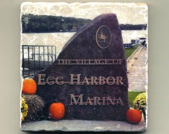 Egg Harbor in Door County Coaster, Original Handmade Coaster, Unique Wisconsin Gift