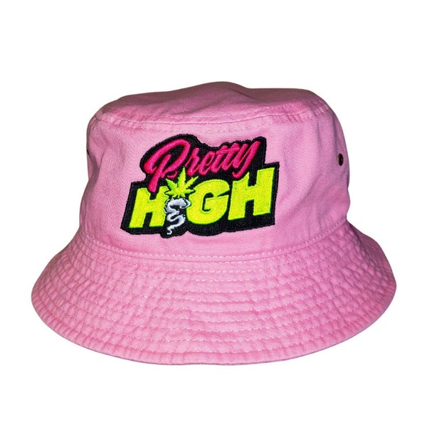PrettyHigh Bucket Hat | Pink | 420 Girl Smoker | Weed Babes | Stoner Babes | Festival Baddies | MaryJane | Women's Accessories | Summer