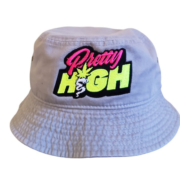 PrettyHigh Bucket Hat | Grey | 420 Girl Smoker | Weed Babes | Stoner Babes | Festival Baddies | MaryJane | Women's Accessories | Summer