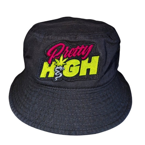 PrettyHigh Bucket Hat | Black | 420 Girl Smoker | Weed Babes | Stoner Babes | Festival Baddies | MaryJane | Women's Accessories | Summer