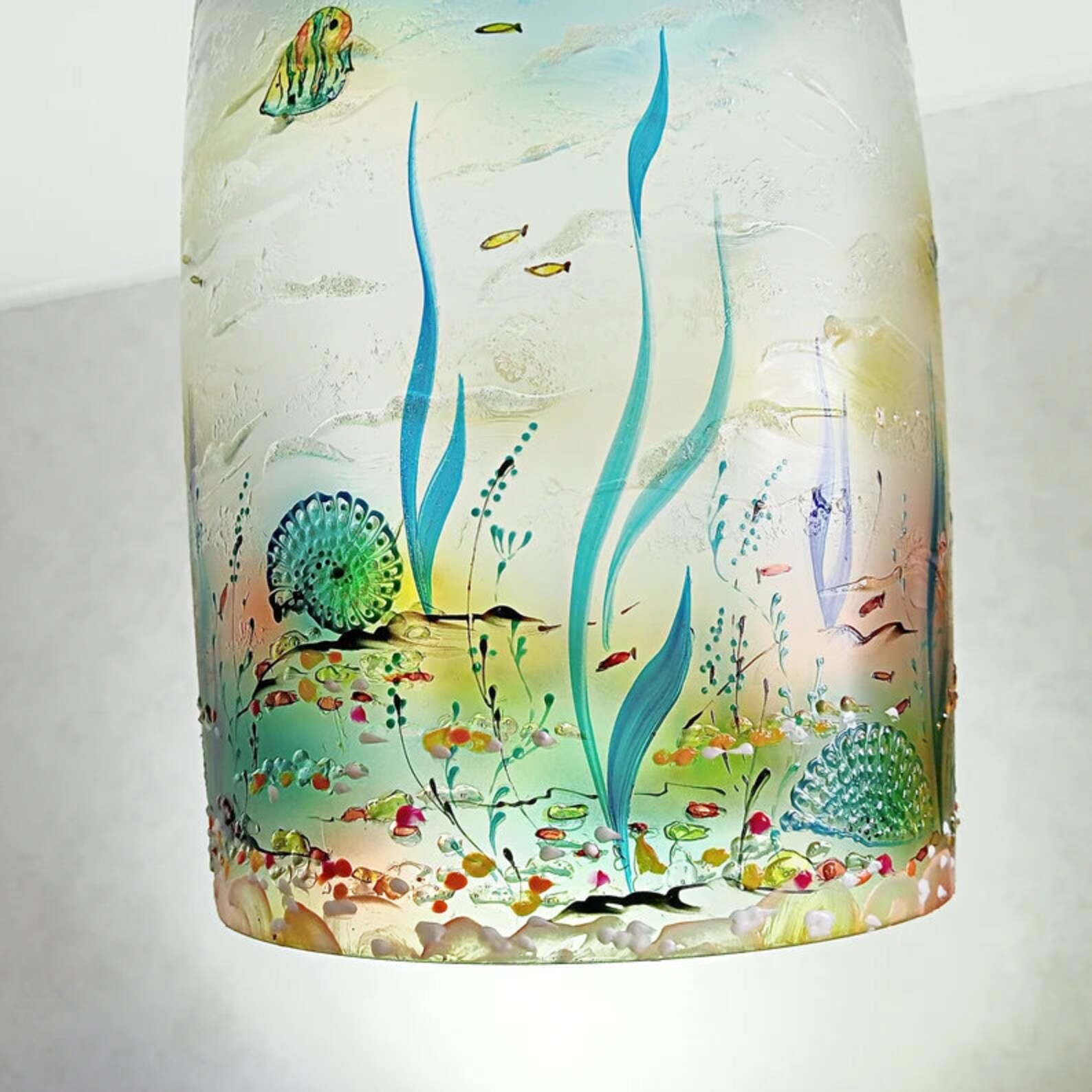 Pendant Light Fixture to Beach House Stained Glass Hand Painted Sea ...