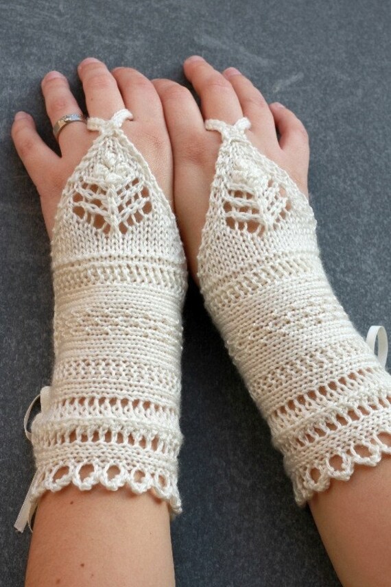 Fingerless Gloves Knitting Pattern Knittted Beaded Lace Cuffs Etsy
