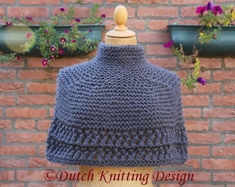 PDF padrão de tricô poncho Desire tamanhos XS-XXL, capelete estilo vitoriano, padrão steampunk, envoltório,