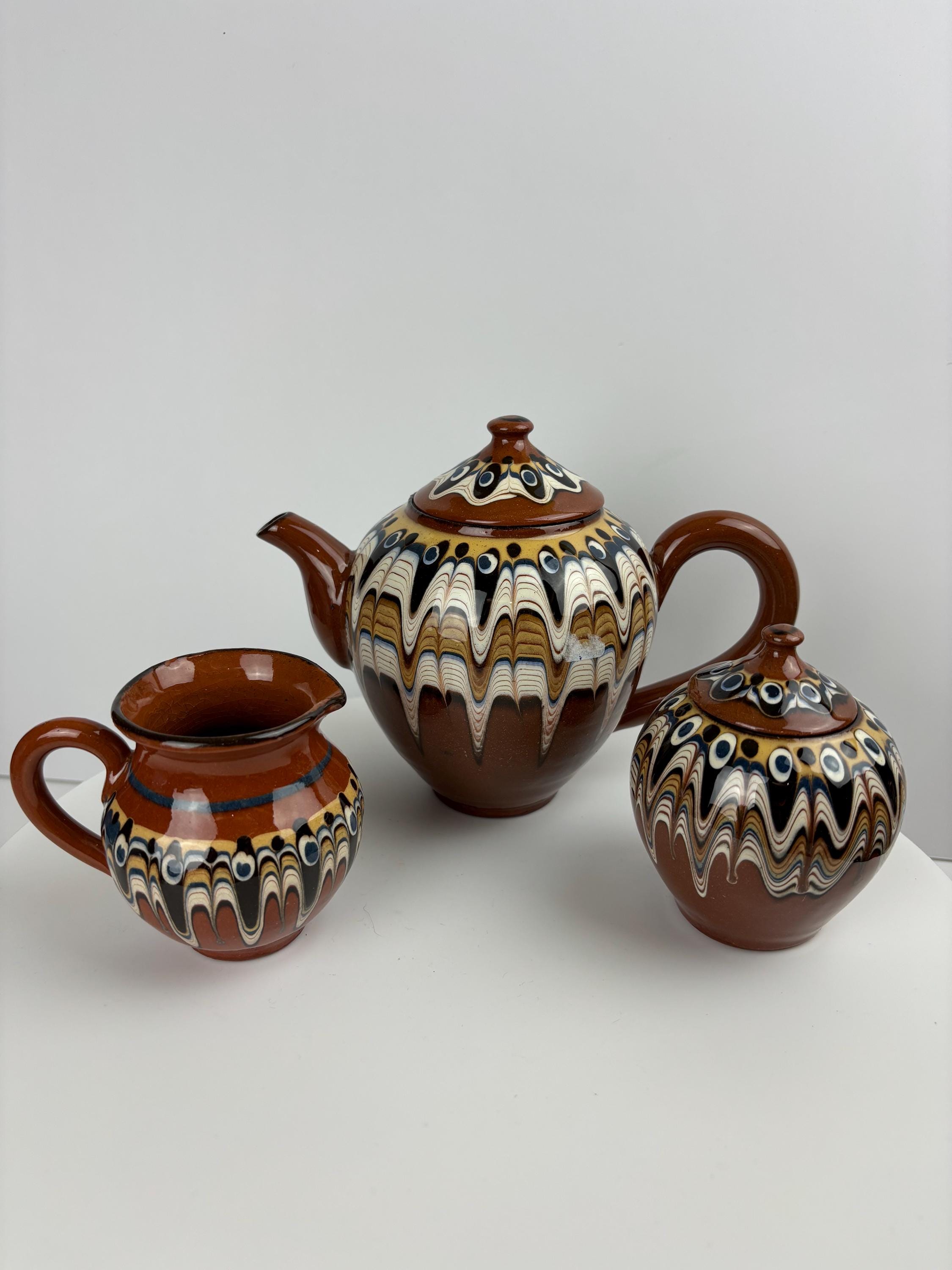 Vintage Bulgarian ‘folk Art’ Troyan Tea Service With Six Cups and ...