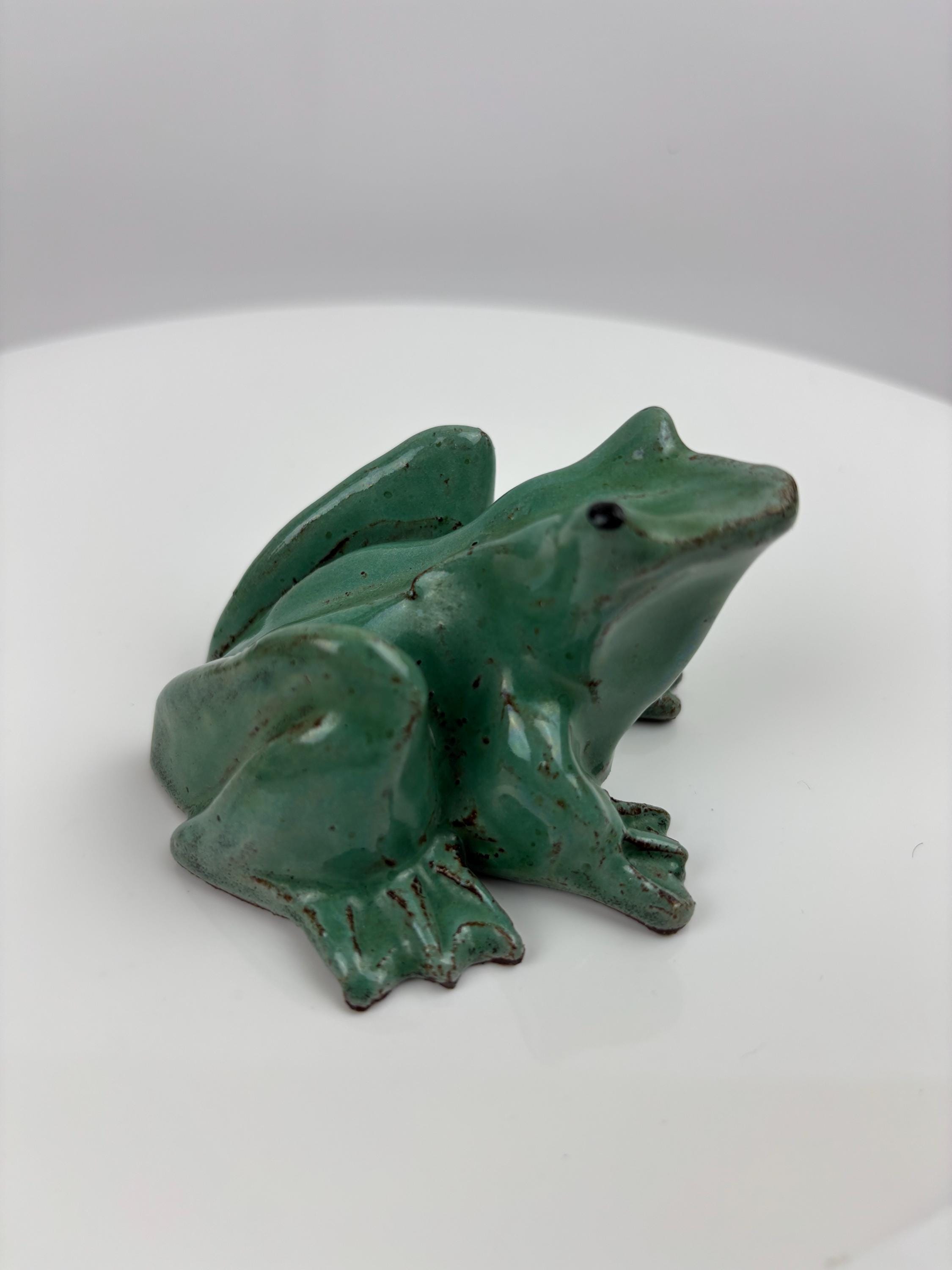 Clive Brooker Green Glazed Pottery Frog - Mid-century Modern