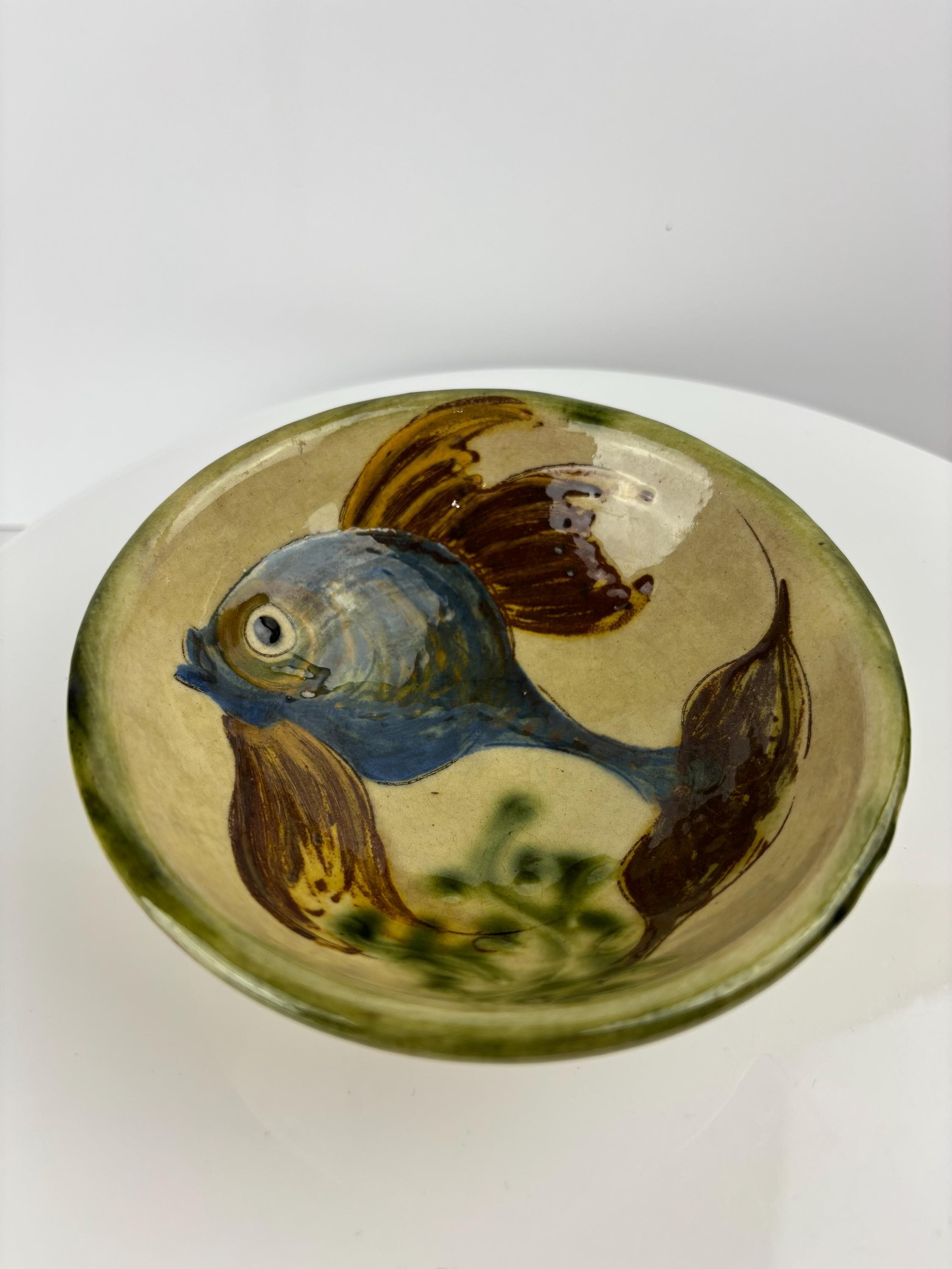 Grand Plat/Bol Céramique Puigdemont Poisson Vintage 27 cm Diamètre