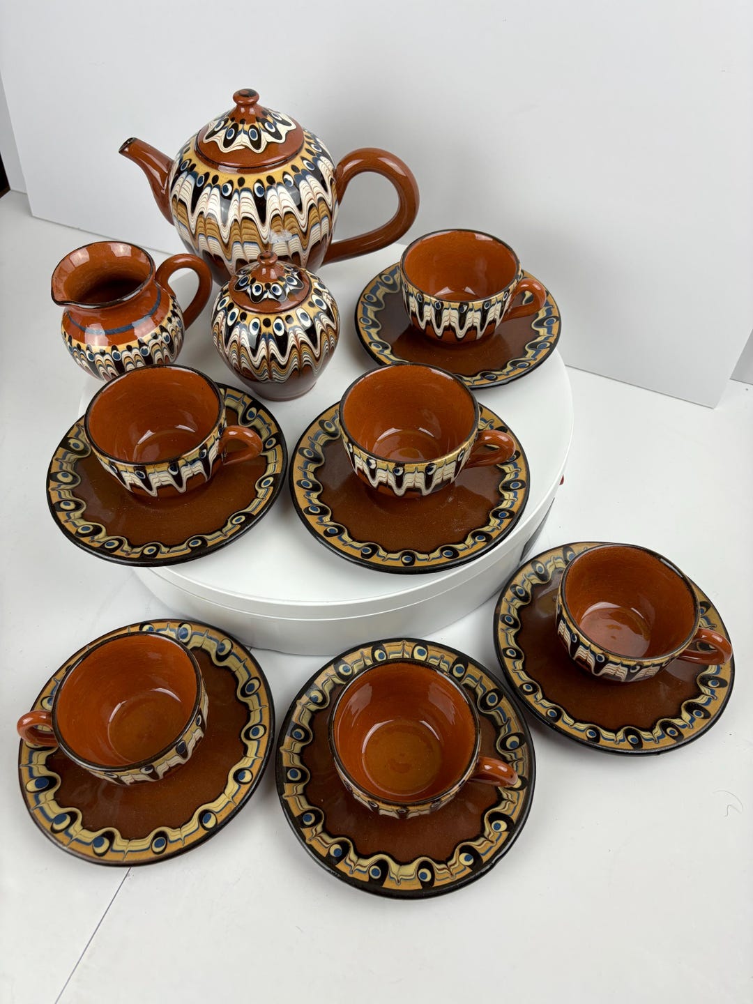 Vintage Bulgarian ‘folk Art’ Troyan Tea Service With Six Cups and ...