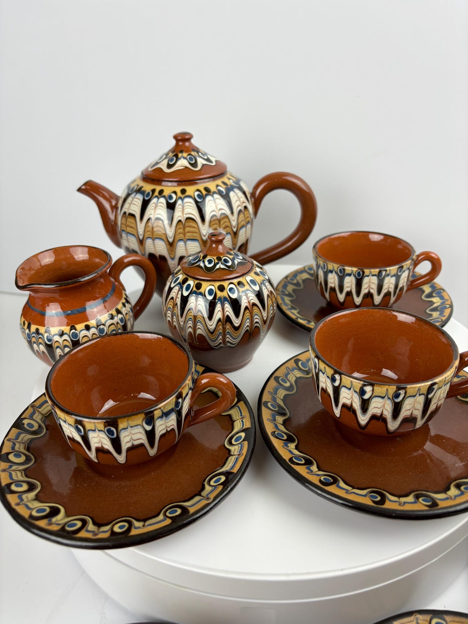 Vintage Bulgarian ‘folk Art’ Troyan Tea Service With Six Cups and ...
