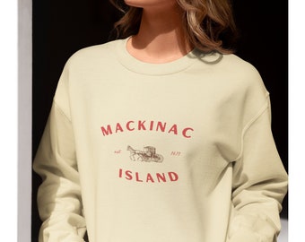 Beige Mackinac Island Sweater Traveler Aesthetic Pullover Minimalistic Sweatshirt For Traveler Beige Sweatshirt Tan Mackinac Island Pullover
