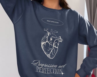 Navy Aesthetic Sweatshirt Mental Health Aesthetic Design Minimalistic Blue Sweater For Woman Heart Sweatshirt Gift for Her Navy Pullover