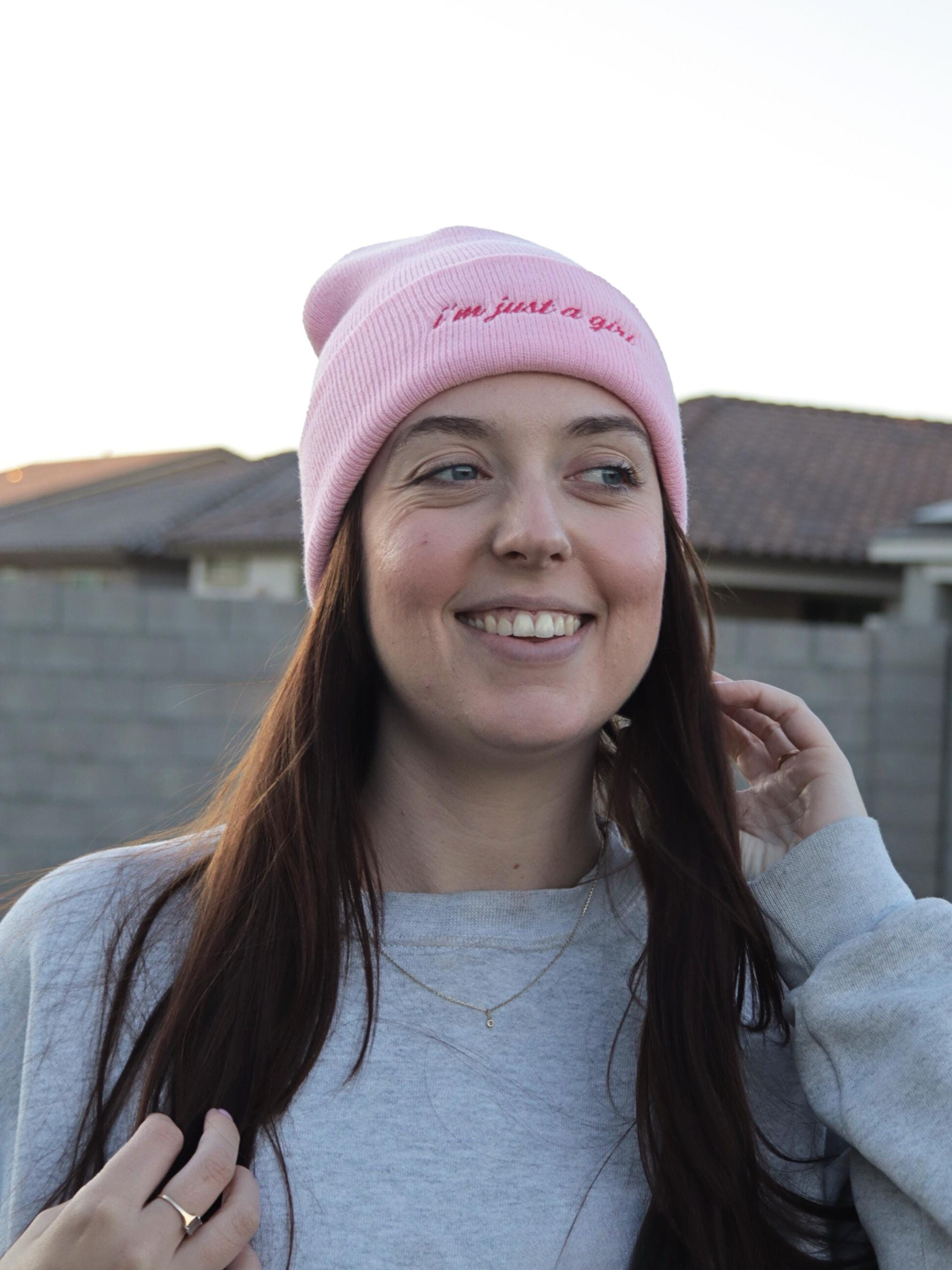 Embroidered Pink Beanie - Y2K Trendy Winter Hat - Etsy
