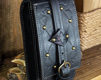 Leather Carcassonne Pouch, Medieval LARP Cosplay Bag