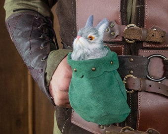 Pet Companion Cute plush with bag Adorable larp: Medieval Faire Rabbit Accessory with Bag for Cosplay & Roleplay
