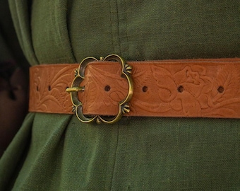 Floral Engraved Leather Belt: Medieval LARP Ren Faire Accessory