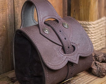 Brown Leather Medieval Belt Pouch, LARP Cosplay Costume