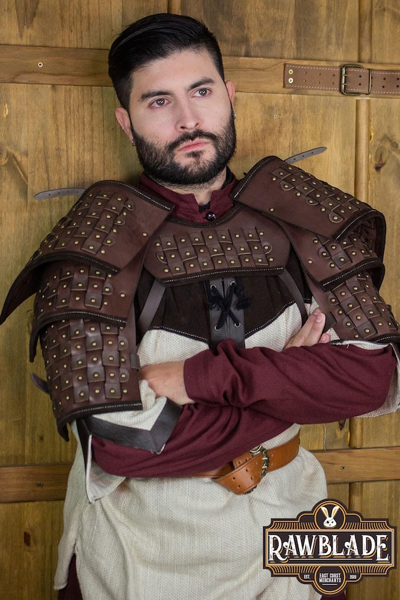 Men's Medieval Leather Armor Set – Viking Pauldrons, Bracers, Belt With Sword Holder For LARP, Ren Faire, Cosplay